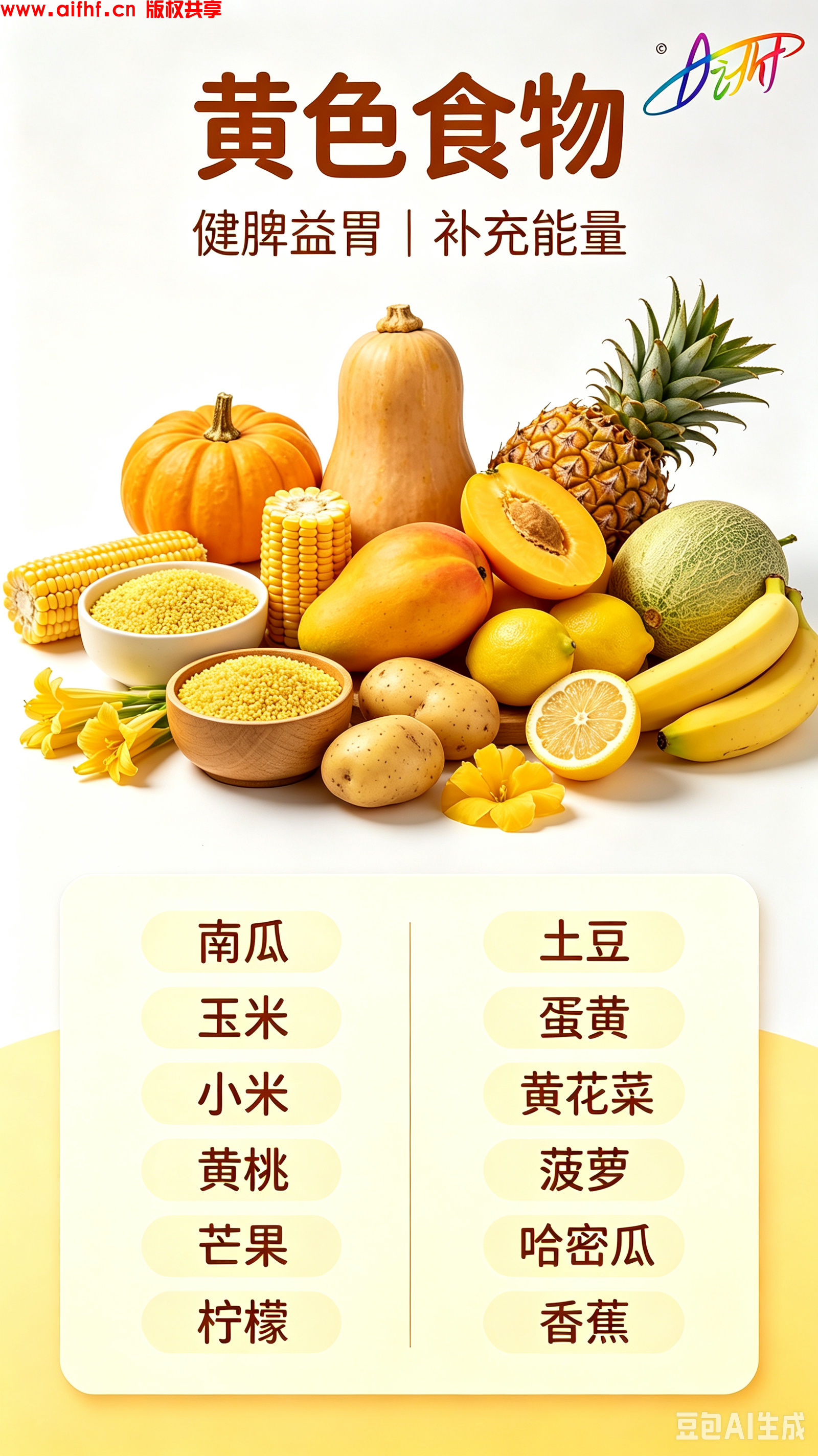 彩色食物分类展示(AI制作)
